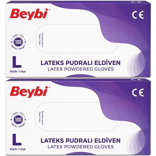 Beybi Lateks Pudralı Muayene Eldiveni L - Large - Büyük 200 Lü Set