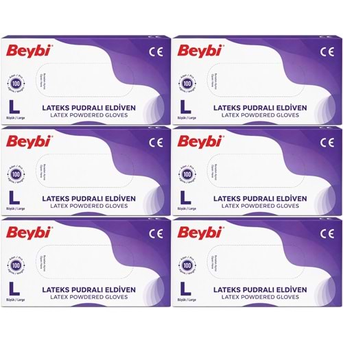 Beybi Lateks Pudralı Muayene Eldiveni L - Large - Büyük 600 Lü Set
