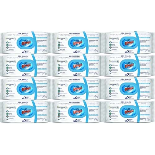 Bingo Clean Yüzey Temizlik Havlusu 96 Yaprak Beyaz Sabun Plastik Kapaklı (12 Li Set) 1152 Yaprak