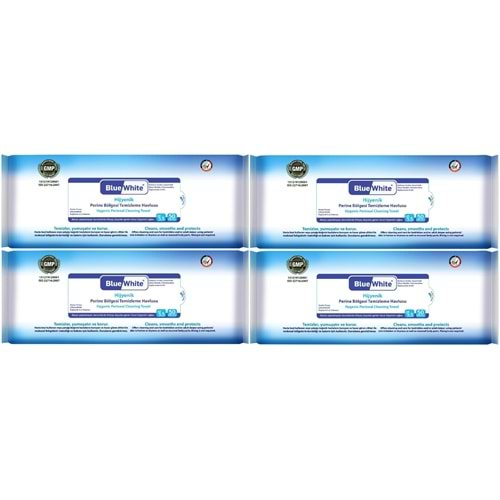 BlueWhite Yetişkin Perine Bölgesi Temizleme Mendil-Havlusu (4 lü set) 50 Yaprak Hijyenik