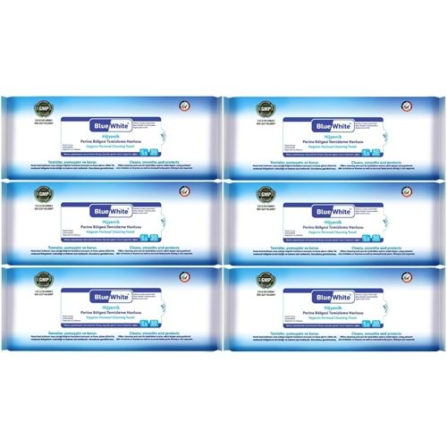 BlueWhite Yetişkin Perine Bölgesi Temizleme Mendil-Havlusu (6 lı set) 50 Yaprak Hijyenik