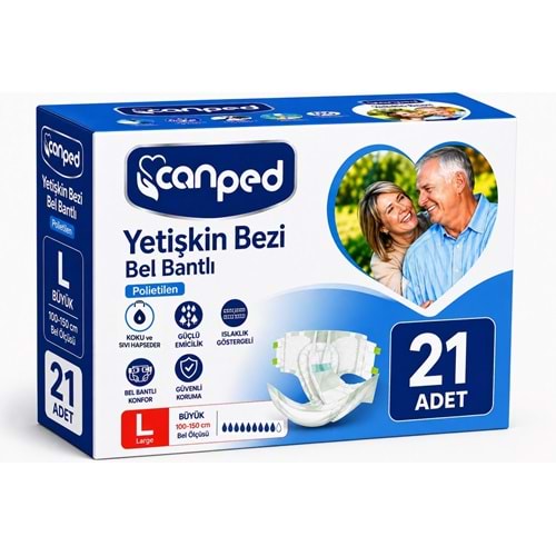 Canped Yetişkin Bezi Bel Bantlı Polietilen L - Büyük - Large 21 Adet