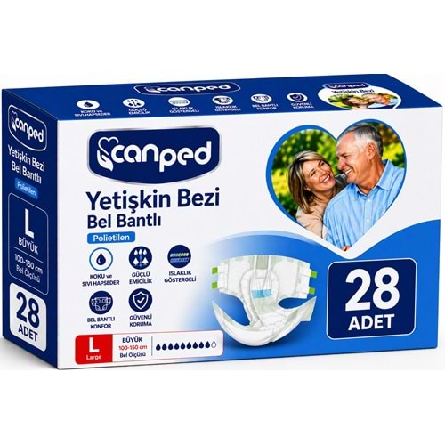 Canped Yetişkin Bezi Bel Bantlı Polietilen L - Büyük - Large 28 Adet