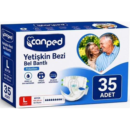 Canped Yetişkin Bezi Bel Bantlı Polietilen L - Büyük - Large 35 Adet