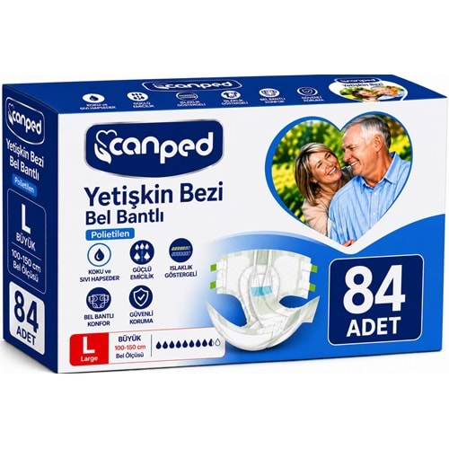 Canped Yetişkin Bezi Bel Bantlı Polietilen L - Büyük - Large 84 Adet