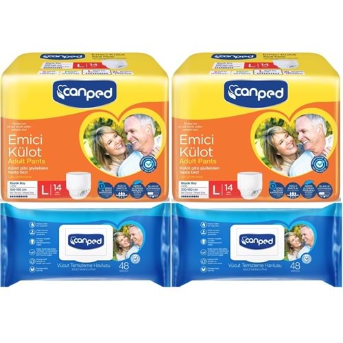 Canped Emici Külot Pants Yetişkin Bezi L - Büyük - Large 14 Adet - Temizleme Havlusu (4Lü Set)