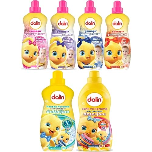 Dalin Çamaşır Yumuşatıcı 1500 ML + Sıvı Çamaşır Deterjanı 1500 ML (Hipoalerjenik) (Karma 6 Lı Set)