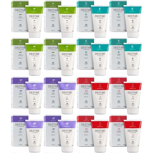 Deotak Krem Deodorant Unisex 35ML (Normal Cilt/Mentol/Hassas/Çay Ağacı Yağı) Karma (16 Lı Set)
