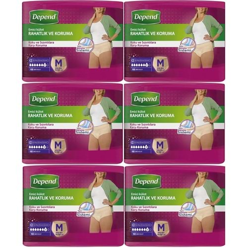 Depend Emici Külot Yetişkin Bezi Medium - Orta Kadın 60 Adet (6PK*10)