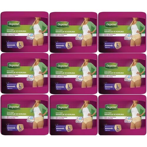Depend Emici Külot Yetişkin Bezi Large - Büyük Kadın 90 Adet (9PK*10)