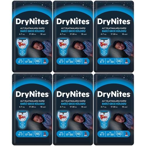 Drynites Emici Gece Külodu/Külot Bez Erkek 4-7 Yaş 17-30KG Small 60 Adet 6PK*10 AltIslatmalara Karşı