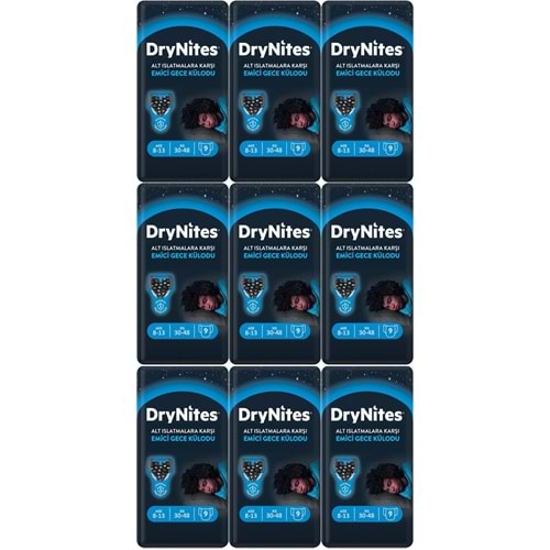 Drynites Emici Gece Külodu/Külot Bez Erkek 8-13 Yaş 30-48KG Large 81 Adet 9PK*9 AltIslatmalara Karşı