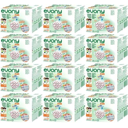 Evony 3 Katlı Filtreli Burun Telli Cerrahi Maske (Kids Çoçuklar İçin) 600 Lü Set (Desenli)