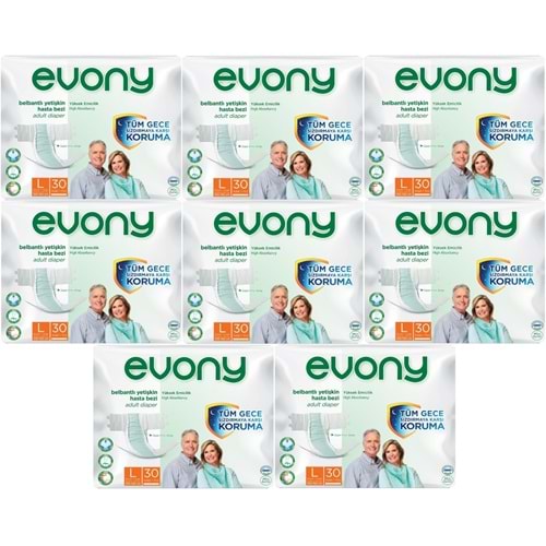 Evony Yetişkin Bezi Bel Bantlı Tekstil Yüzey L-Büyük 240 Adet (8PK*30)