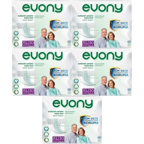 Evony Yetişkin Bezi Bel Bantlı Tekstil Yüzey Ekstra Büyük (XL) 150 Adet (5PK*30)