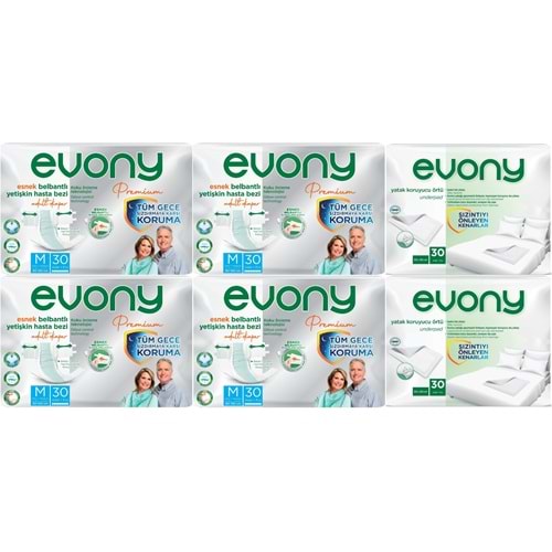Evony Premium Yetişkin Bezi Bel Bantlı Tekstil Yüzey Orta 120 Adet+Yatak Koruyucu Örtü 60 Adet