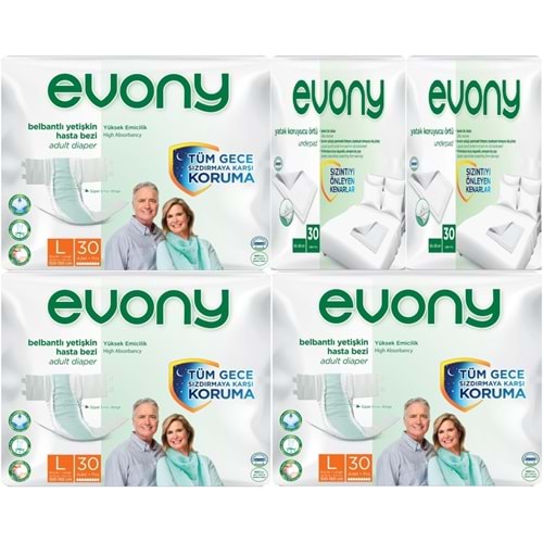 Evony Yetişkin Bezi Bel Bantlı Tekstil Yüzey L-Büyük 90 Adet + Yatak Koruyucu Örtü 60 Adet