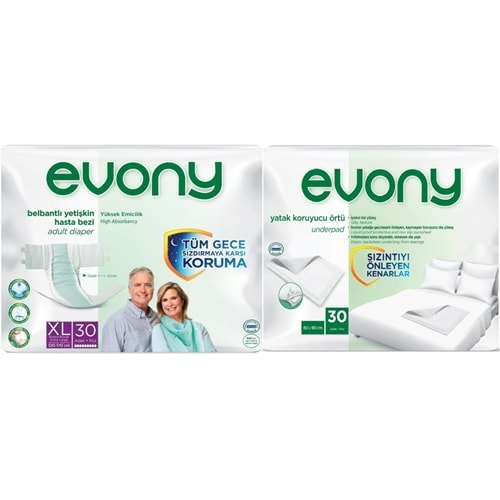 Evony Yetişkin Bezi Bel Bantlı Tekstil Yüzey Ekstra Büyük 30 Adet+ Yatak Koruyucu Örtü 30 Adet
