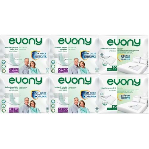 Evony Yetişkin Bezi Bel Bantlı Tekstil Yüzey Ekstra Büyük 120 Adet+Yatak Koruyucu Örtü 60 Adet