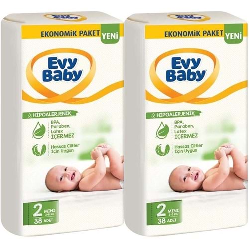 Evy Baby Bebek Bezi 2 Beden 3-6 KG Mini 76 Adet Süper Ekonomik Pk