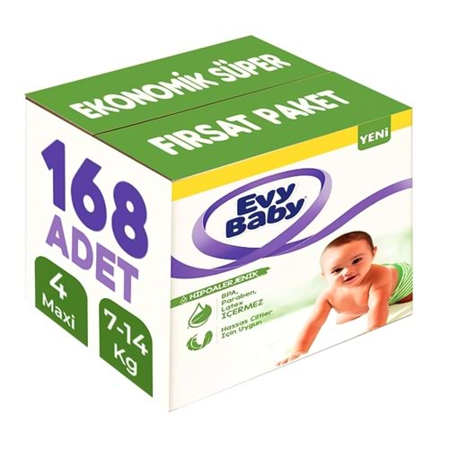 Evy Baby Bebek Bezi 4 Beden 7-14 KG Maxi 168 Adet Ekonomik Süper Fırsat Pk