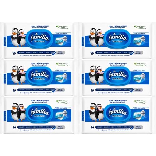 Familia Yüzey Temizlik Havlusu 96 Yaprak Maxi Hijyen Kabartma Doku Plastik Kapaklı 6 Lı Set 576 Yprk