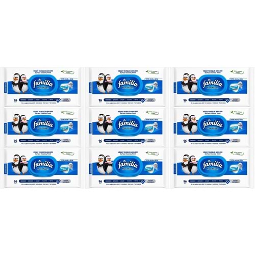 Familia Yüzey Temizlik Havlusu 96 Yaprak Maxi Hijyen Kabartma Doku Plastik Kapaklı 9 Lu Set 864 Yprk
