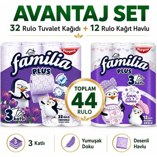 Familia Avantaj Set Plus Tuvalet Kağıdı 32 Li Rulo Sihirli Çiçekler + 12 Li Rulo Havlu Love My