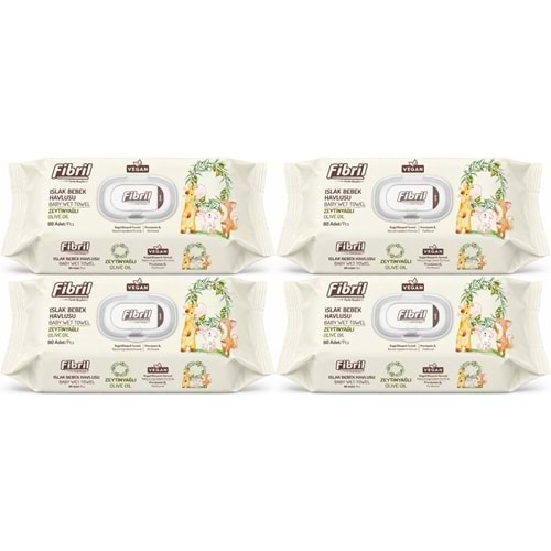 Fibril Islak Havlu Bebek Mendil 90 Yaprak Zeytinyağlı Plastik Kapaklı (4 Lü Set) 360 Yaprak