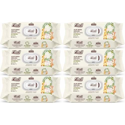 Fibril Islak Havlu Bebek Mendil 90 Yaprak Zeytinyağlı Plastik Kapaklı (6 Lı Set) 540 Yaprak
