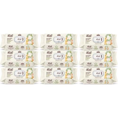 Fibril Islak Havlu Bebek Mendil 90 Yaprak Zeytinyağlı Plastik Kapaklı (9 Lu Set) 810 Yaprak