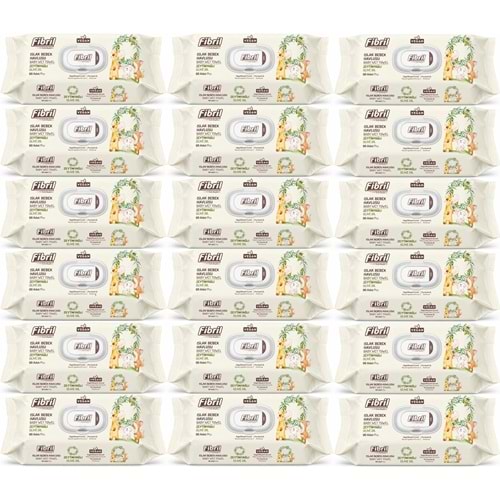 Fibril Islak Havlu Bebek Mendil 90 Yaprak Zeytinyağlı Plastik Kapaklı (18 Li Set) 1620 Yaprak