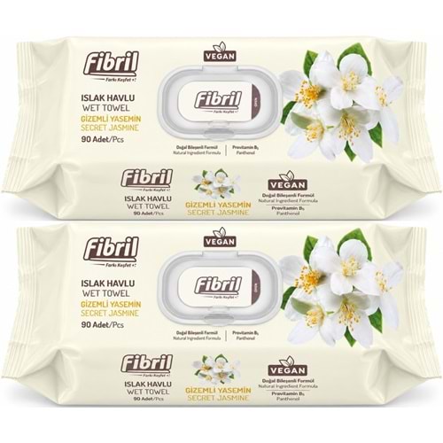 Fibril Islak Havlu Mendil 90 Yaprak Gizemli Yasemin Plastik Kapaklı (2 Li Set) 180 Yaprak