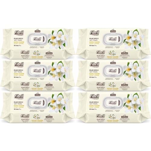 Fibril Islak Havlu Mendil 90 Yaprak Gizemli Yasemin Plastik Kapaklı (6 Lı Set) 540 Yaprak