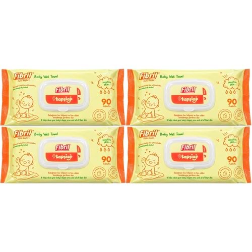 Fibril Islak Havlu Mendil 90 Yaprak Bebek Plastik Kapaklı (4 Lü Set) 360 Yaprak