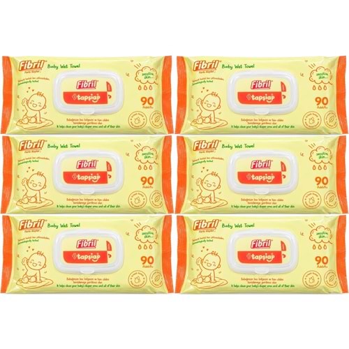 Fibril Islak Havlu Mendil 90 Yaprak Bebek Plastik Kapaklı (6 Lı Set) 540 Yaprak