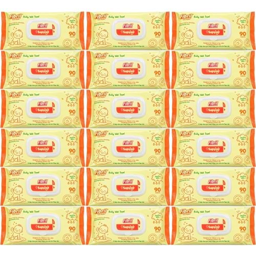 Fibril Islak Havlu Mendil 90 Yaprak Bebek Plastik Kapaklı (18 Li Set) 1620 Yaprak
