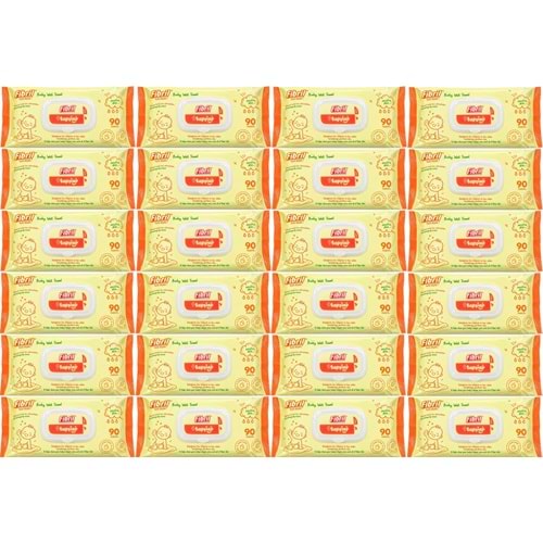 Fibril Islak Havlu Mendil 90 Yaprak Bebek Plastik Kapaklı (24 Lü Set) 2160 Yaprak