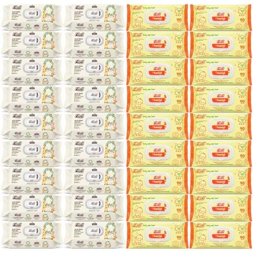 Fibril Islak Havlu Bebek Mendil 90 Yaprak Zeytinyağlı & Bebek (Karma 36 Lı Set) 3240 Yaprak