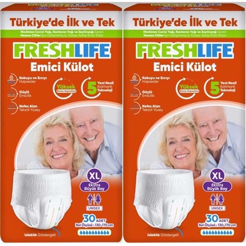 FreshLife Emici Külot Yetişkin Bezi XL Ekstra Büyük 60 Adet (2PK*30)