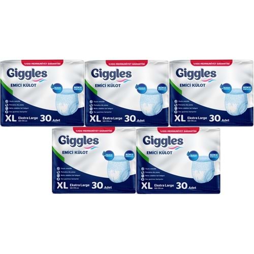 Giggles Yetişkin Bezi Emici Külot Ekstra Büyük (XL) 150 Adet (5PK*30)