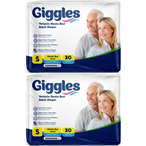 Giggles Yetişkin Bezi Bel Bantlı Tekstil Yüzey Küçük - Small (S) 60 Adet (2PK*30)