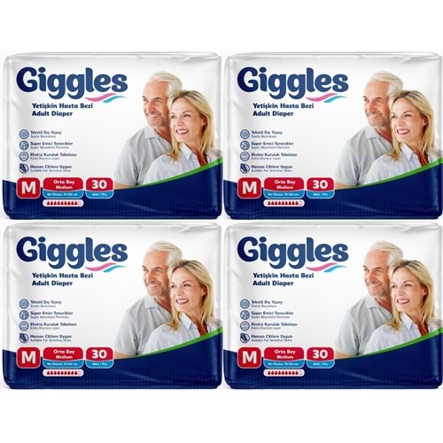 Giggles Yetişkin Bezi Bel Bantlı Tekstil Yüzey Orta - Medium (M) 120 Adet (4PK*30)