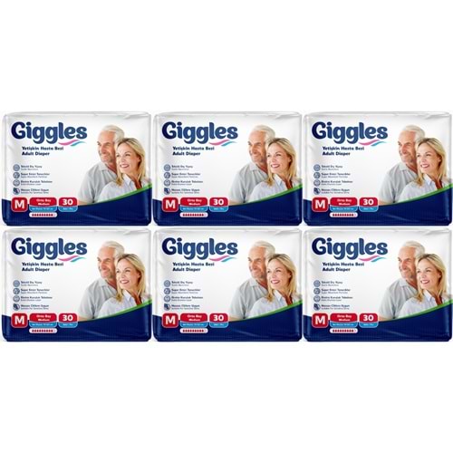 Giggles Yetişkin Bezi Bel Bantlı Tekstil Yüzey Orta - Medium (M) 180 Adet (6PK*30)