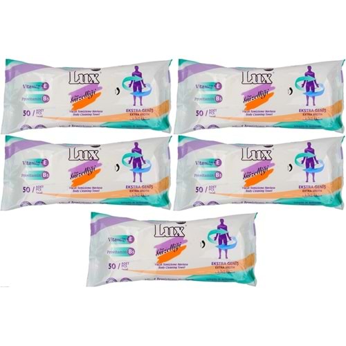 Lux Yetişkin Vücut Temizleme Islak Mendil Havlu 50 Yaprak XL (5 Li Set)