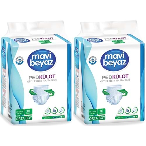 Mavi Beyaz Ped Emici Külot Yetişkin Bezi Medium Orta 60 Adet