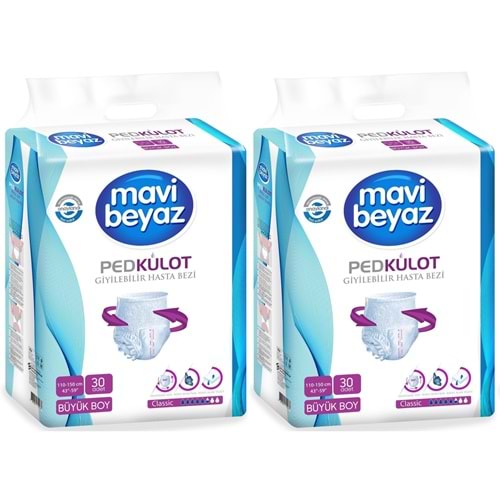 Mavi Beyaz Ped Emici Külot Yetişkin Bezi L - Large - Büyük 60 Adet