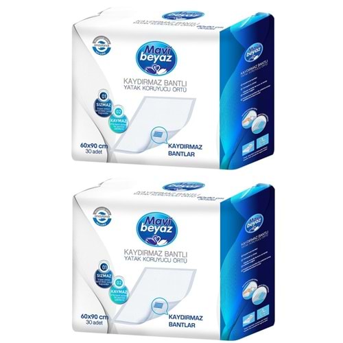 Mavi Beyaz Yetişkin Alt Açma Yatak Koruyucu Örtü 60*90CM 60 Adet (2Pk*30) Kaydırmaz Bantlı