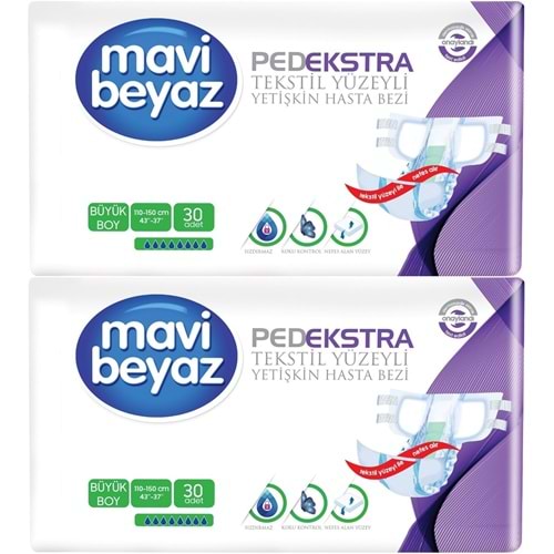Mavi Beyaz Ped Ekstra Tekstil Yüzeyli Bel Bantlı Yetişkin Bezi L - Large - Büyük 60 Adet