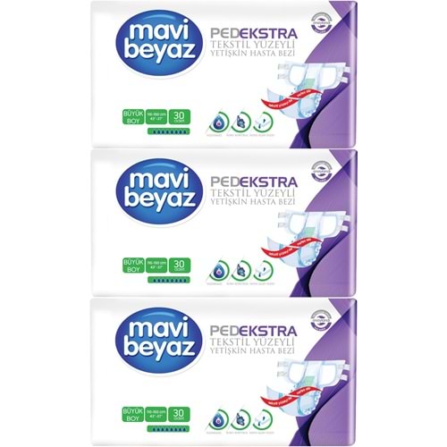 Mavi Beyaz Ped Ekstra Tekstil Yüzeyli Yetişkin Bel Bantlı Yetişkin Bezi Large Büyük 90 Adet